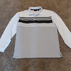 Walter Hagen Long Sleeve Polo - White, Light Gray & Black Stripes